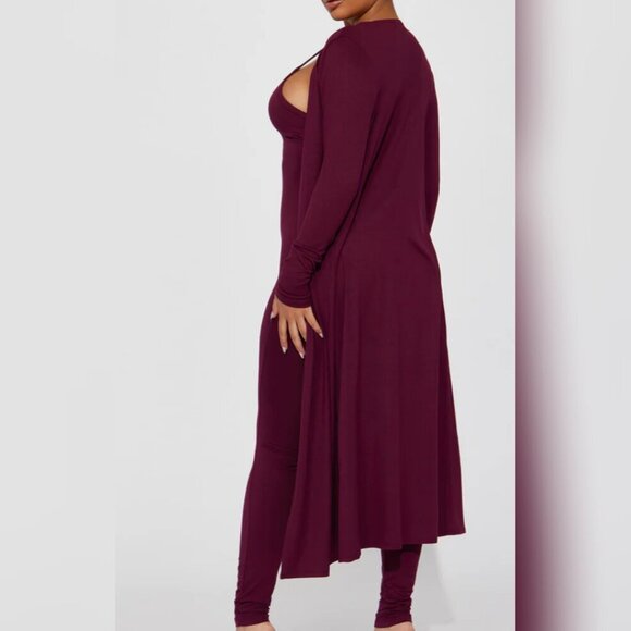 Two Piece Comfort Jumpsuit Set - Wine - Picture 2 of 2